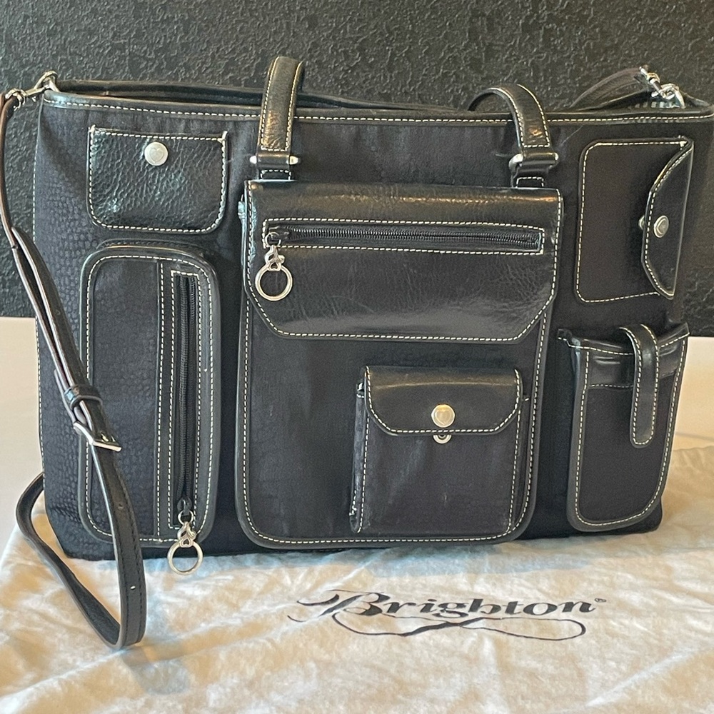 Brighton Womens laptop briefcase. Leather and croc fabric.